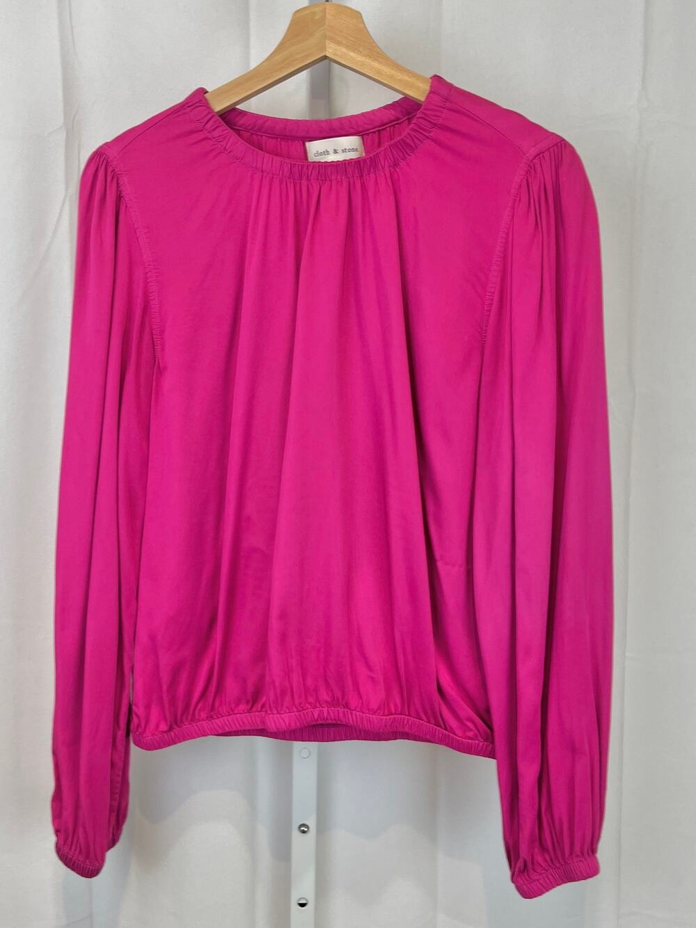 CLOTH & STONE Luxe Ecovero Satin Banded Blouse Long Sleeve Top Pink Size M